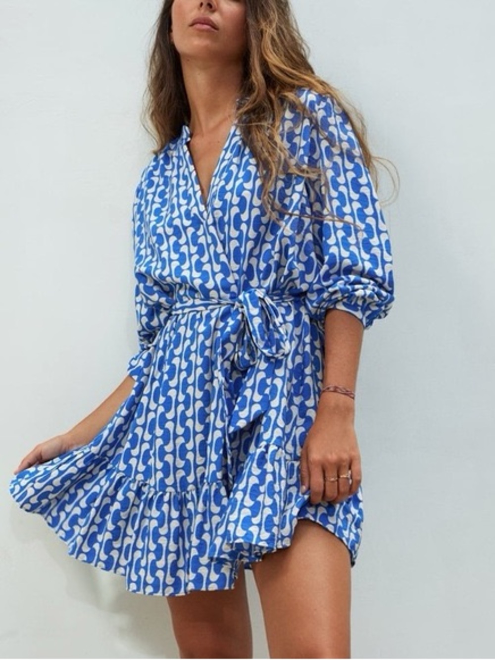 Zara Blue & White Printed Wrap Dress